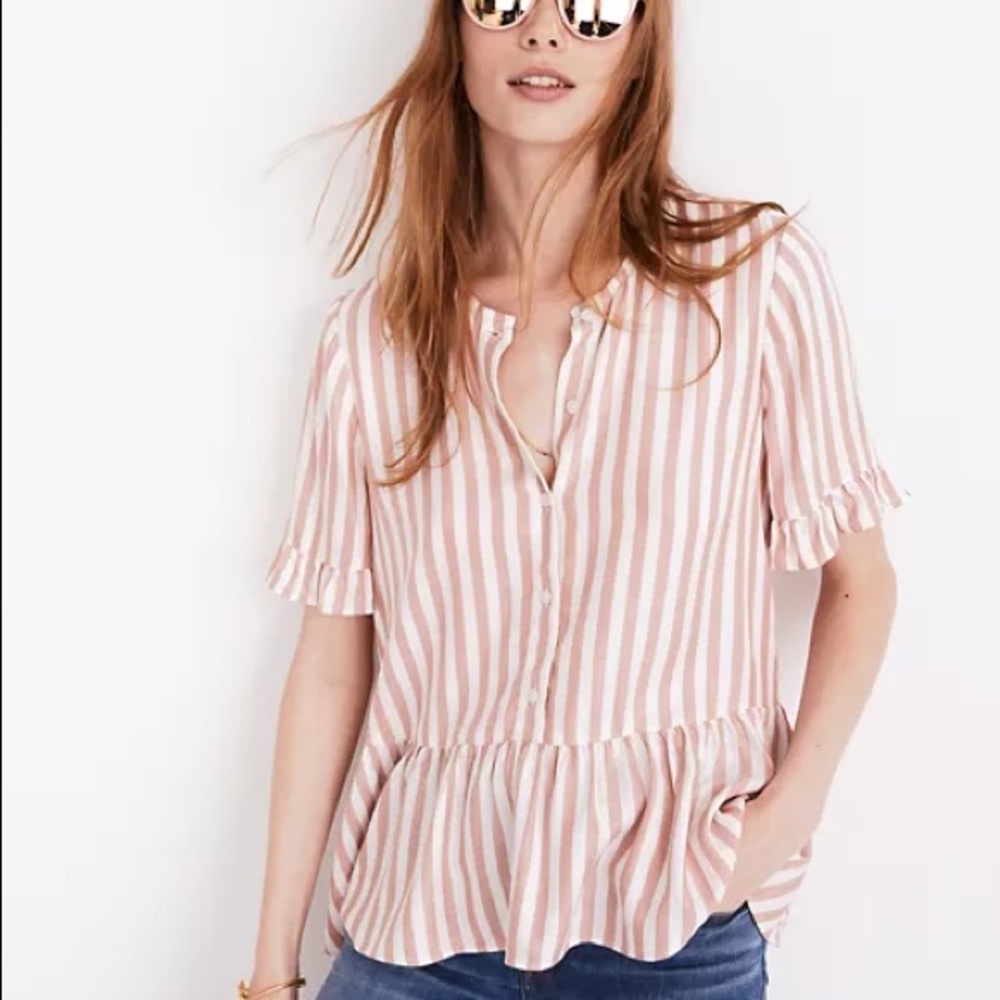 Madewell studio ruffle-hem top in Cecilia stripe
